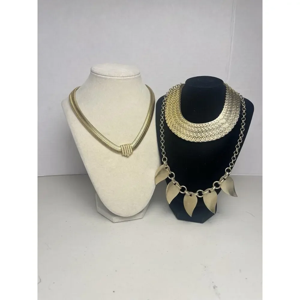 Gold Tone Snake Chain Necklace Collar Fringe Bib Leaf Vintage Estate Jewelry Lot